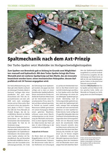 Testbericht Wematik Turbo Spalter Zeitschrift HOLZmachen
