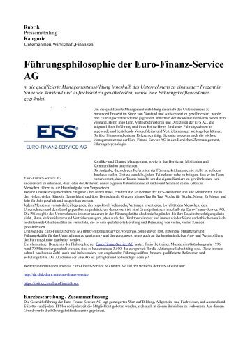 Führungsphilosophie der Euro-Finanz-Service AG