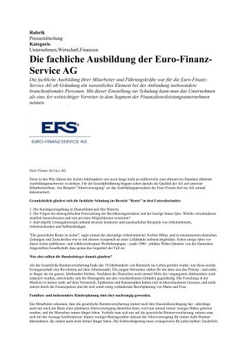 Die fachliche Ausbildung der Euro-Finanz- Service AG