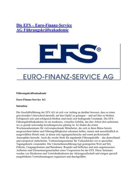 Die EFS – Euro-Finanz-Service AG Führungskräfteakademie