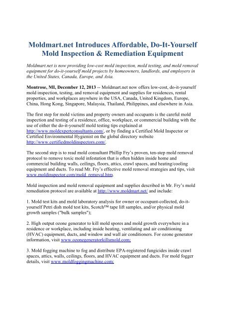 Moldmart.net Introduces Affordable, Do-It-Yourself Mold Inspection & Remediation Equipment