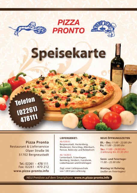 Pizza Pronto, Bergneustadt-Wiedenest Lieferpreisliste 2-2013