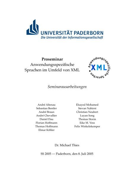 Proseminar Anwendungsspezifische Sprachen Im Umfeld Von Xml
