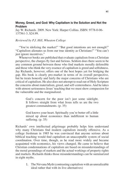 Money, Greed, and God: Why Capitalism is the ... - Gordon College