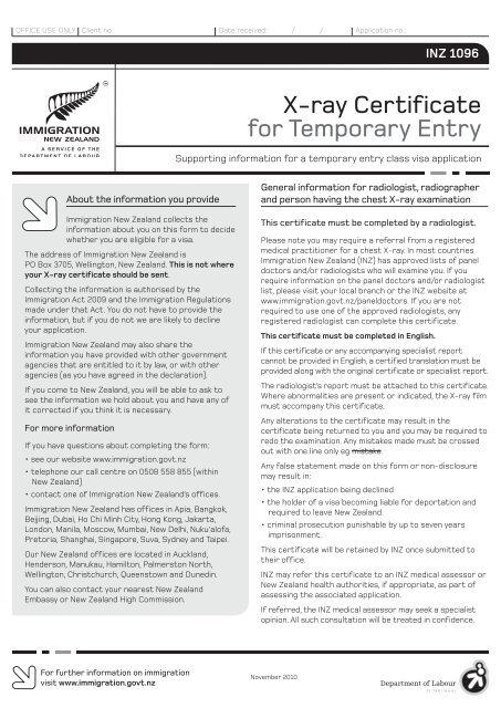 X-ray Certificate for Temporary Entry (INZ 1096) - GOzealand