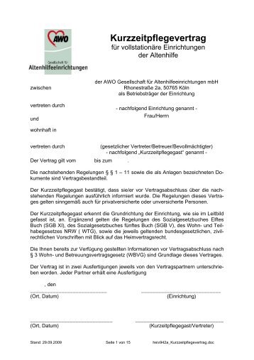 Kurzzeitpflegevertrag - AWO Altenzentrum Weilerswist