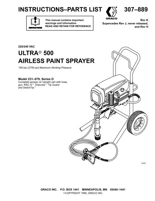307889K ULTRA 500 AIRLESS PAINT SPRAYER - Graco Inc.