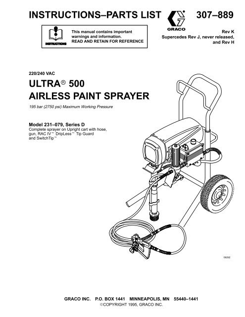 307889K ULTRA 500 AIRLESS PAINT SPRAYER Graco Inc