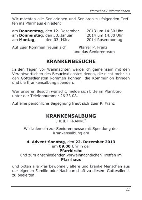 Pfarrbrief Innsbruck / Arzl - Nr. 4 Advent / Weihnachten 2013