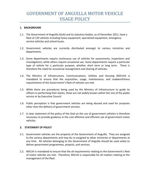 Motor Vehicle Usage Policy - Government of Anguilla