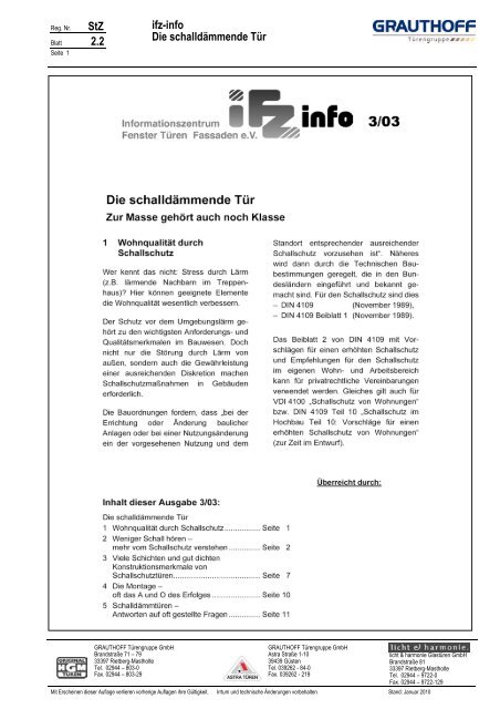 StZ 2.2 ifz-info Die schalldämmende Tür - Grauthoff
