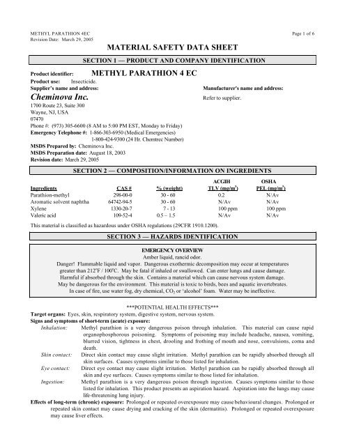 Methyl parathion 4EC US ANSI MSDS 032905 - Greenbook.net