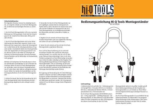 Bedienungsanleitung Hi-Q Tools Montageständer - Polo Motorrad