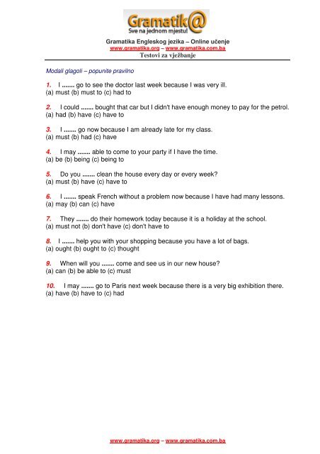 Testovi Za Vjezbanje 1 I Go To See The Doctor Last Week Because