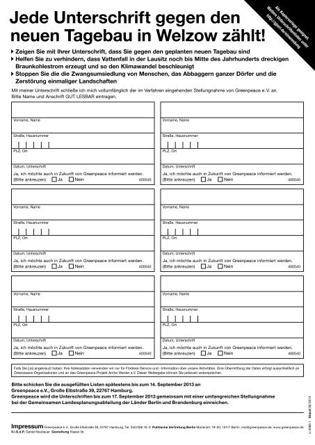 die Unterschriftenliste zum Download (dt.) - Greenpeace