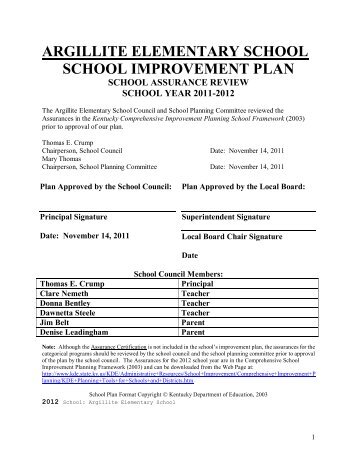 argillite elementary school school improvement plan - Greenup ...