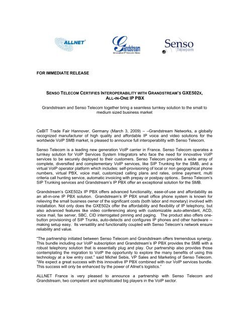Senso Telecom certifies Grandstream's GXE502x, all-in-one IP PBX ...