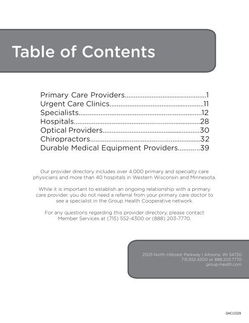 Provider Directory - Group Health Cooperative of Eau Claire