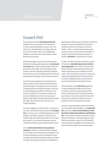 geschäftsbericht 2012 - Groupe E