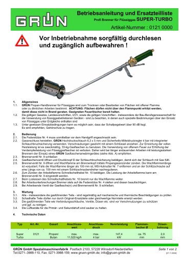 Betriebsanleitung und Ersatzteilliste - Grün GmbH