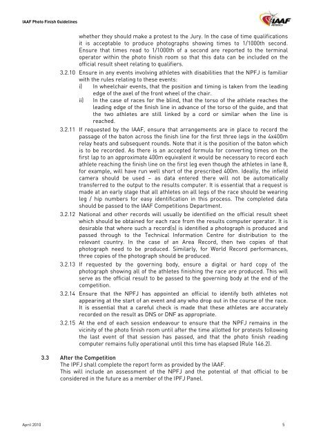 IAAF Photo Finish Guidelines