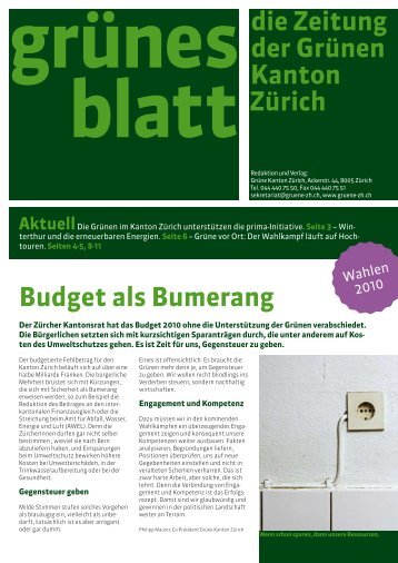 Budget als Bumerang die Zeitung der Grünen Kanton Zürich