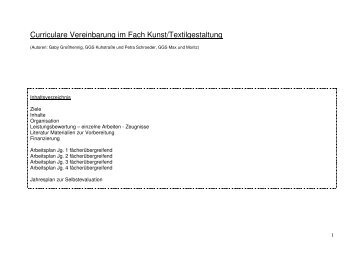 Curriculare Vereinbarung im Fach Kunst/Textilgestaltung