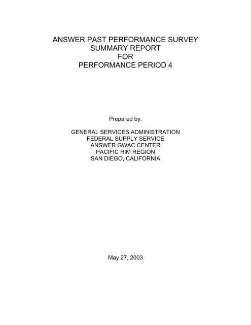 ANSWER PAST PERFORMANCE SURVEY - GSA