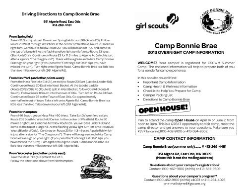Directions To Interstate 20 East Camp Bonnie Brae Overnight Camp Parent Booklet
