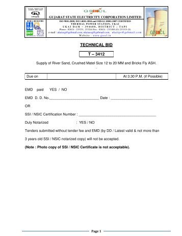 TECHNICAL BID T ? 3412 - Gujarat Electricity Board