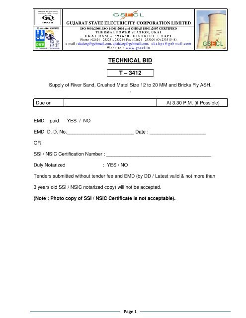 TECHNICAL BID T ? 3412 - Gujarat Electricity Board