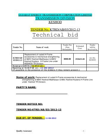 Technical bid - Gujarat Electricity Board