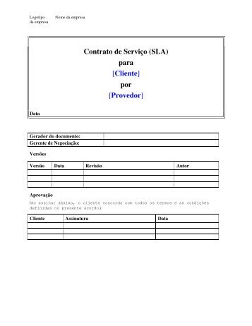 Contrato de Serviço (SLA) para [Cliente] por [Provedor] - gsigma