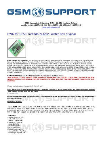 HWK for UFS3 Tornado/N-box/Twister Box original - GSM-Support