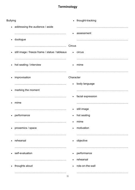 Performing Arts Year 7 Drama Workbook Name ...