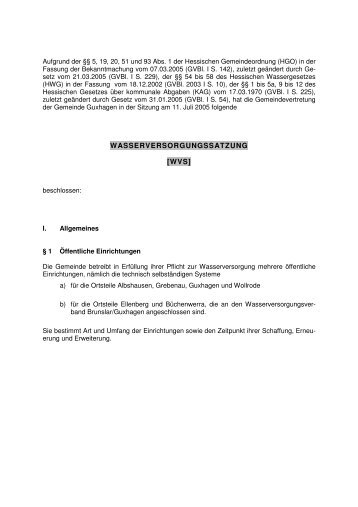 4-01 Wasserversorgungssatzung der Gemeinde Guxhagen