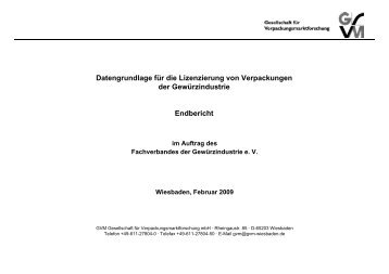 Datengrundlage für die Lizenzierung von Verpackungen der ... - GVM