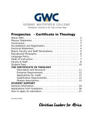 Prospectus - Certificate in Theology - George Whitefield College