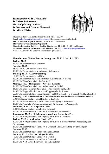 Gemeinsame Gottesdienstordnung vom 21.12.12 ... - Gutenzell-Hürbel