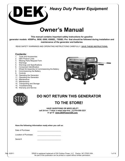 Owner's Manual - GXi Outdoor Power