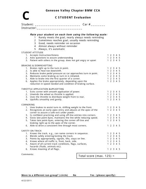 C Student - Evaluation Form (.pdf) - Genesee Valley Chapter BMW ...