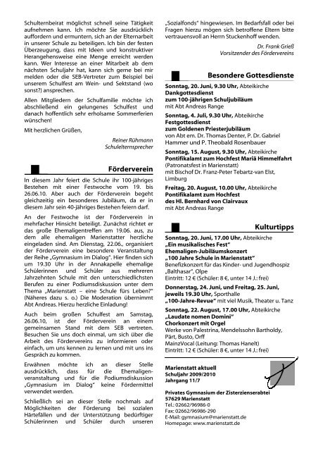 Schulnachrichten Jg. 11/7 15. Juni 2010 - Gymnasium Marienstatt