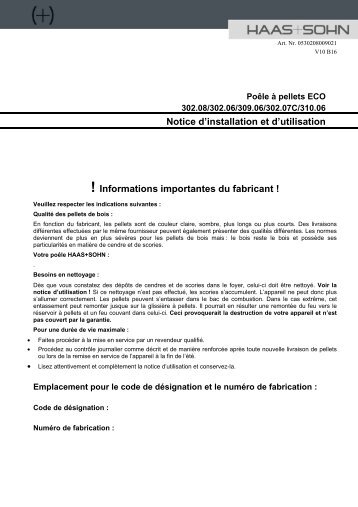 Notice d'installation et d'utilisation ! Informations ... - Haas + Sohn