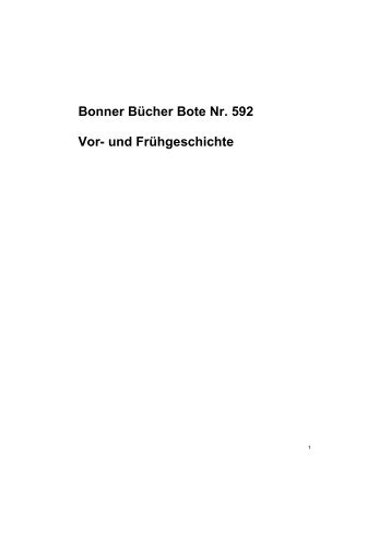 Bonner Bücher Bote Nr. 592 Vor- und Frühgeschichte - Dr. Rudolf ...