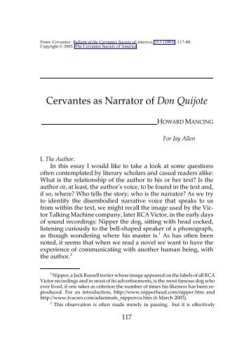 Cervantes as Narrator of Don Quijote - H-Net