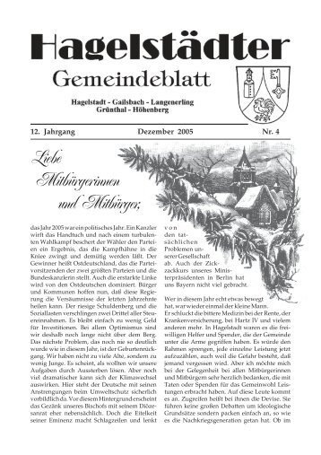 Liebe Mitbürgerinnen und Mitbürger, - der Gemeinde Hagelstadt