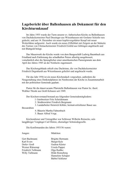 Aus der Dorfgeschichte von Ballenhausen und Bodenhausen