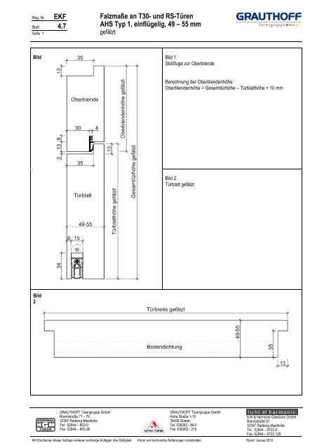 4.7 Falzmaße an T30- und RS-Türen AHS Typ 1 ... - Grauthoff