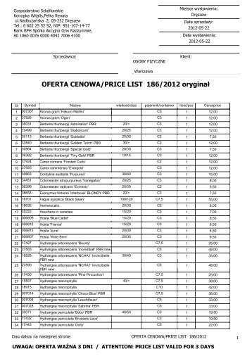 OFERTA CENOWA/PRICE LIST 186/2012 oryginał - GreenCom