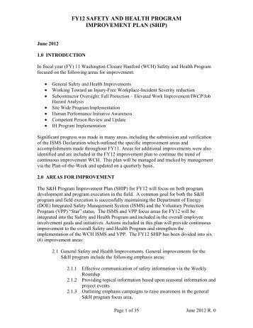 fy12 safety and health program improvement plan (ship) - Hanford Site